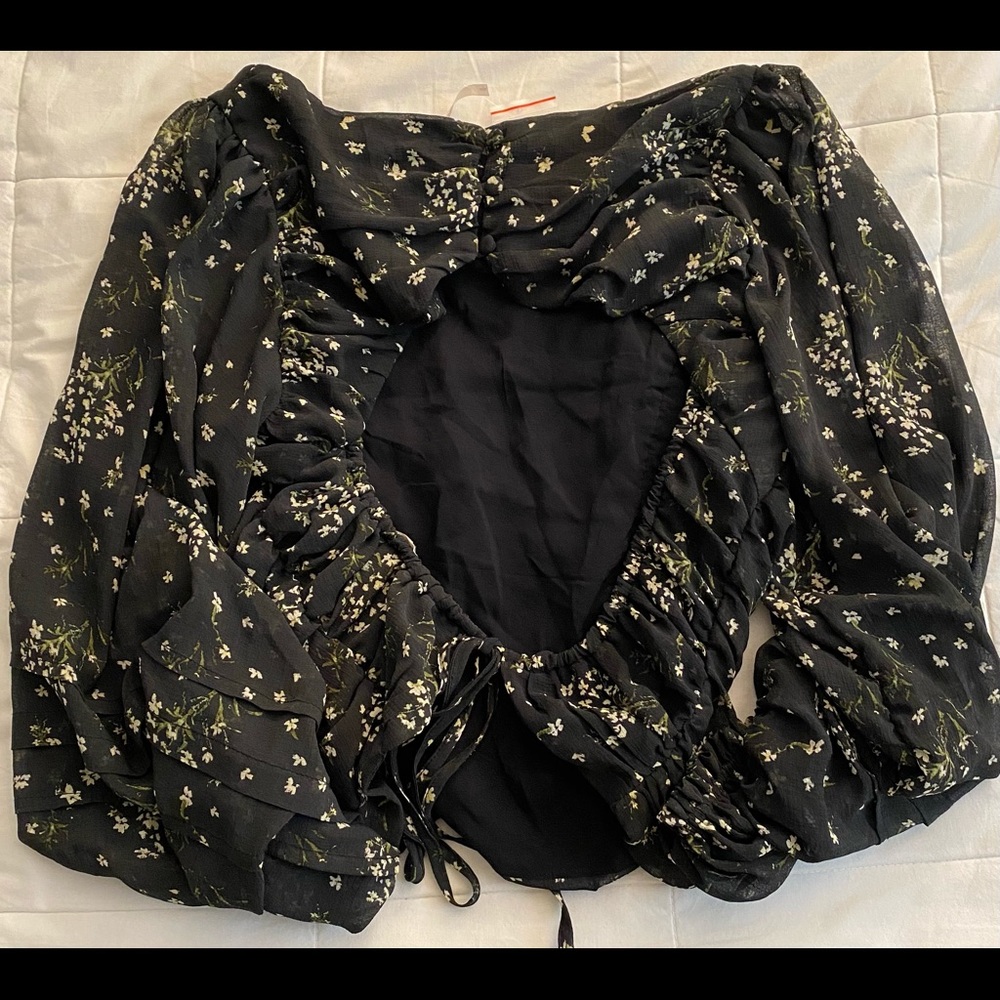 NWT Free People Boho Shirred Floral Open Back Blouse - Picture 5 of 6